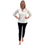 The Shipley Stand-up Collar top in White Cotton Jacquard