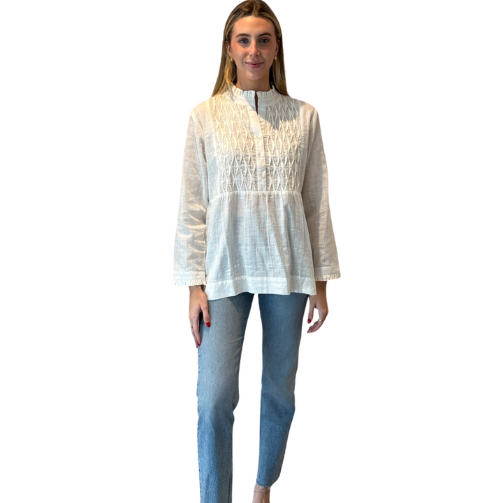 The Veronica Smocked Front Top in Classic White — view 4