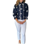 The Amelia Smocked Ruffle Top in Navy with White Embroidery