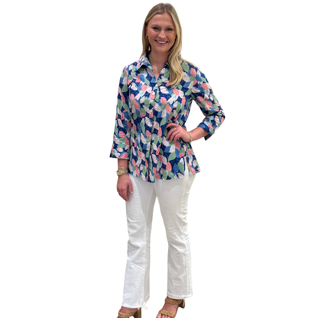 The Mason Button Front Top in Petal Print Cotton — view 3