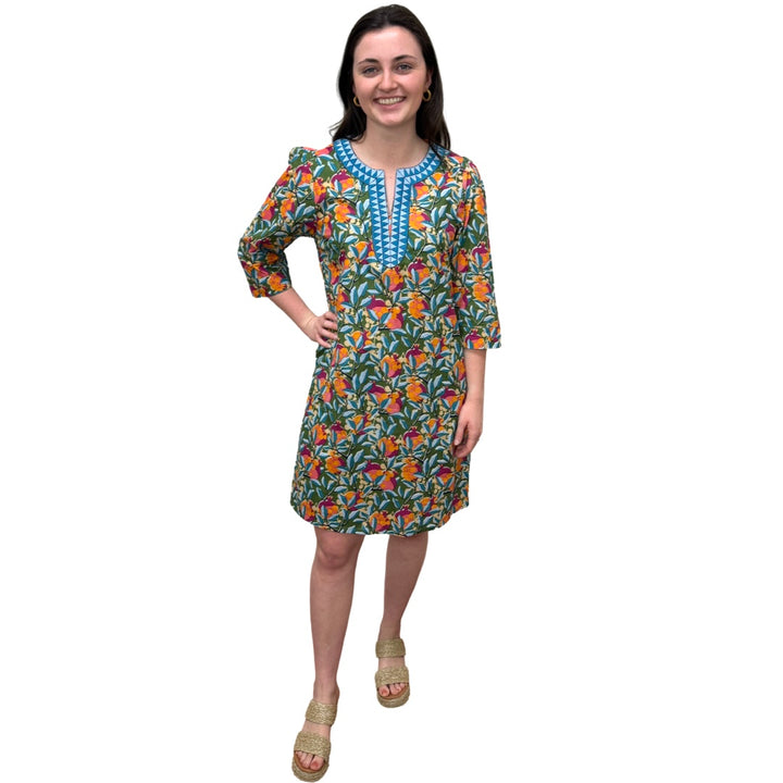 The Merrill Floral Print Embroidered Trim Tunic Dress — view 5
