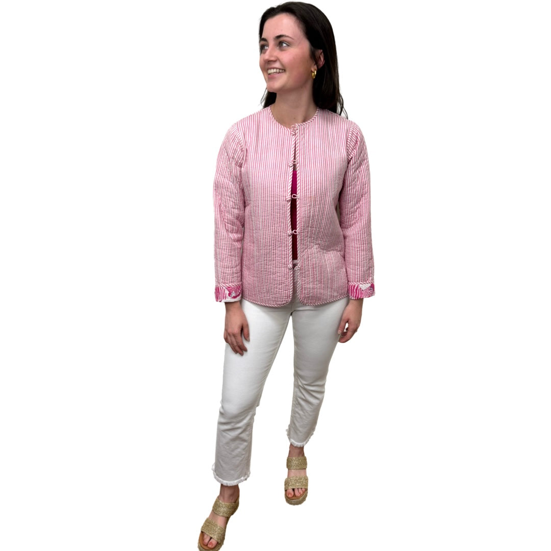 Show Your Stripes Madeline Quilted Cotton Reversible Pink and White Zebra Print Jacket — view 12