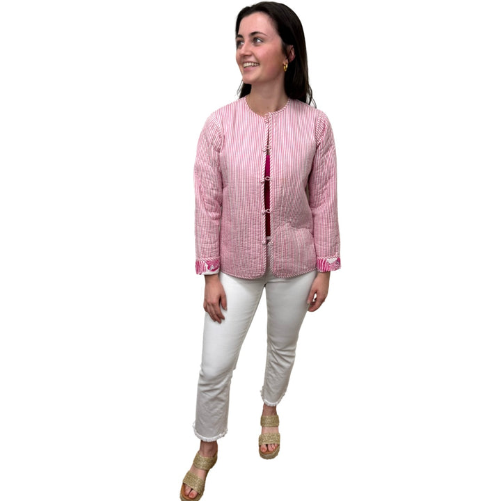 Show Your Stripes Madeline Quilted Cotton Reversible Pink and White Zebra Print Jacket — view 12
