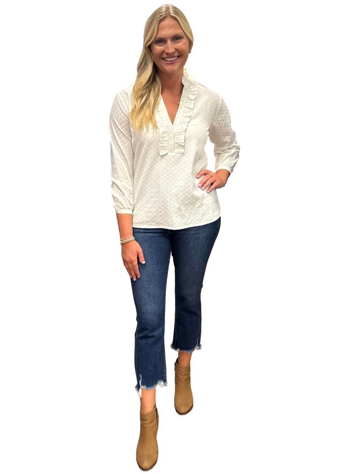 The Emerson White Cotton Top in Diamond Jacquard