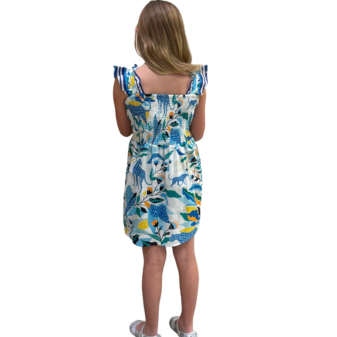 The Cloey Panther Print Dress in Blue Yellow Multi — view 4