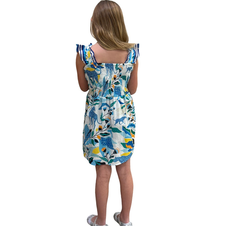 The Cloey Panther Print Dress in Blue Yellow Multi — view 4