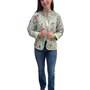 The Madeline Reversible Jacket in Green Hand-Block Striped Floral