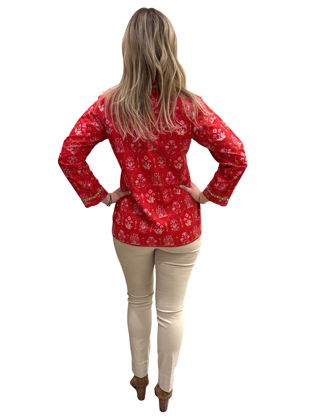 The Winslow Gold Bead Trim Tunic in Red — view 5