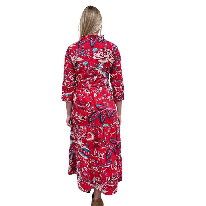 The Camden Block Print Dress in Raspberry Floral — view 6