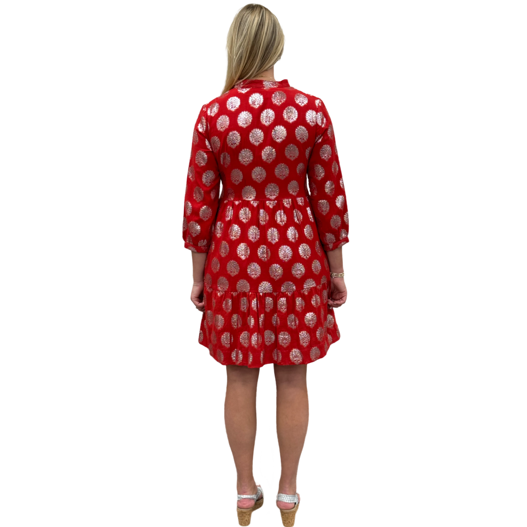 The Preston Metallic Party Dress in Red and Silver — view 4
