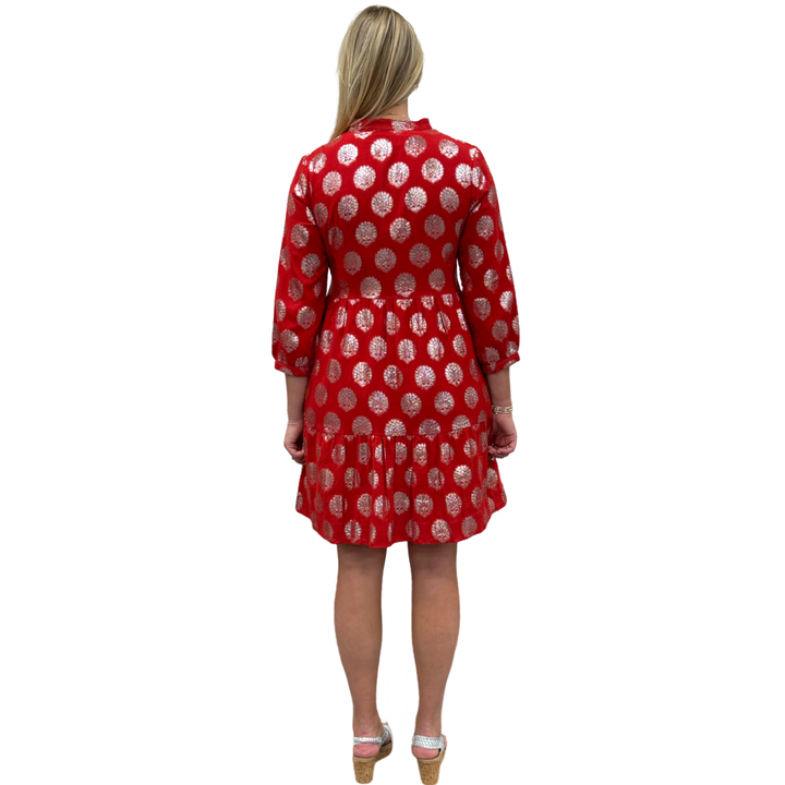 The Preston Metallic Party Dress in Red and Silver — view 4