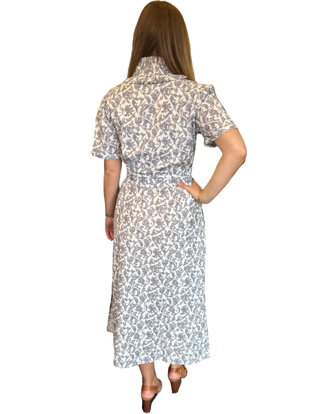 The Laurel Ruffle Trim Dress in Grey White