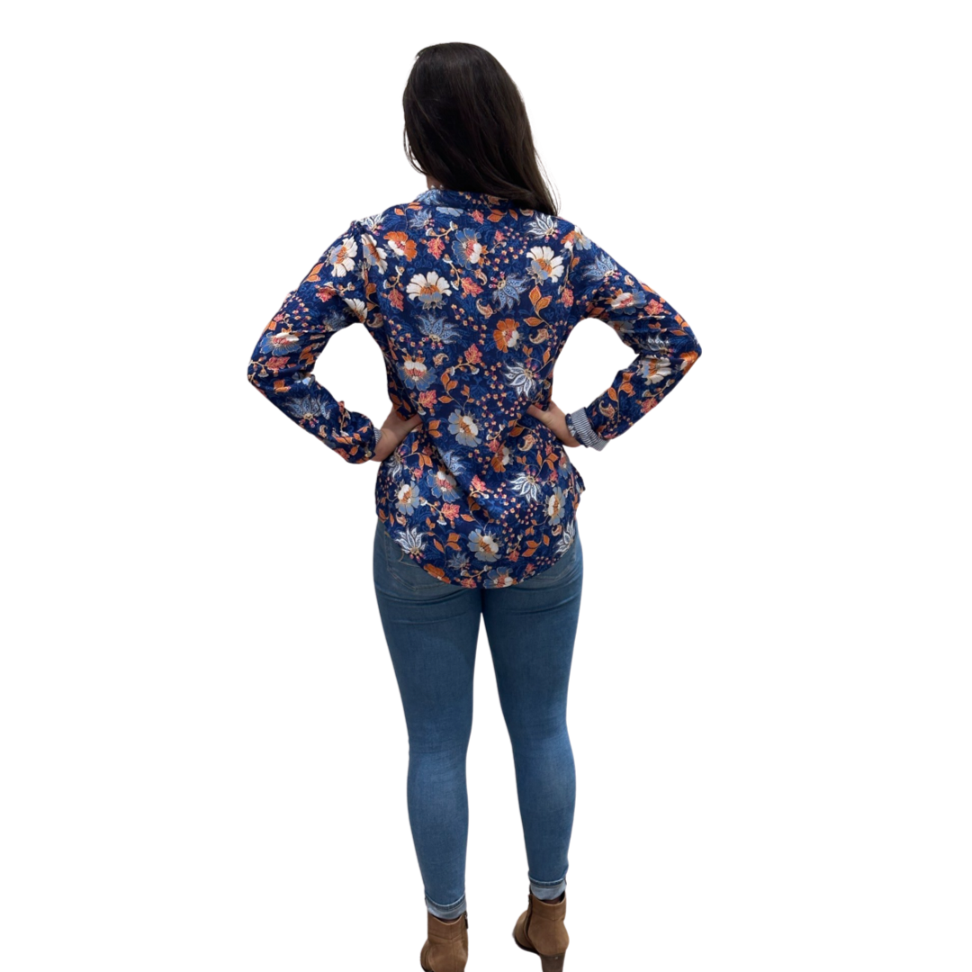 The Avery Top in Navy Floral Rayon Crepe — view 5