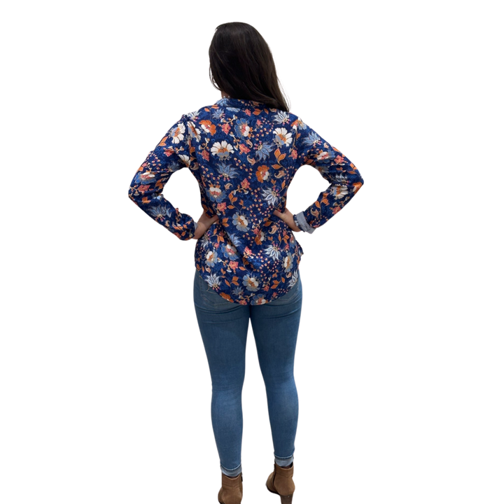 The Avery Top in Navy Floral Rayon Crepe — view 5