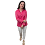 The Daley Ruffle Neck Collar Tunic Top in Pink and White