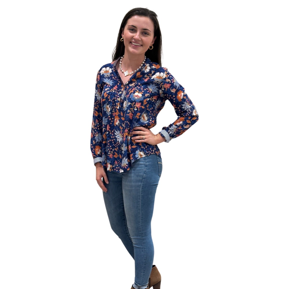 The Avery Top in Navy Floral Rayon Crepe — view 2