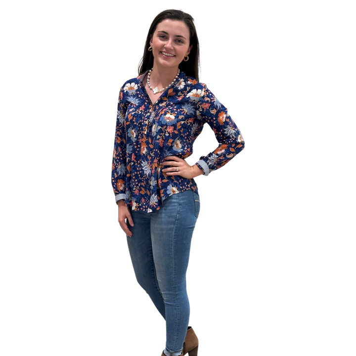 The Avery Top in Navy Floral Rayon Crepe — view 2