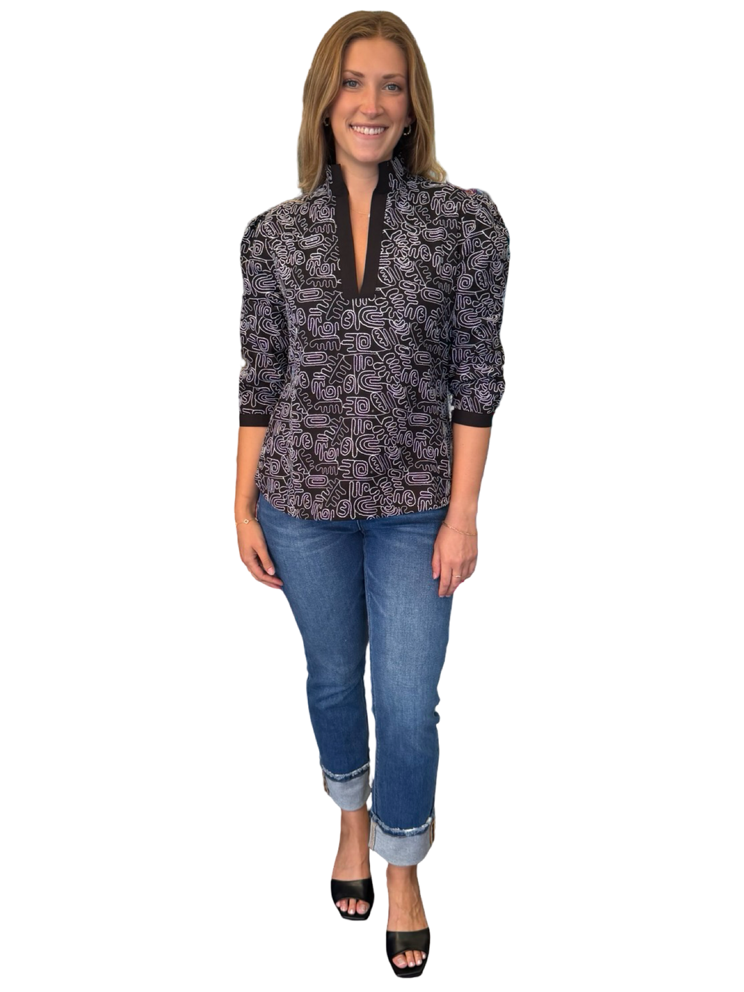 The Missy Top in Black Embroidered Cotton