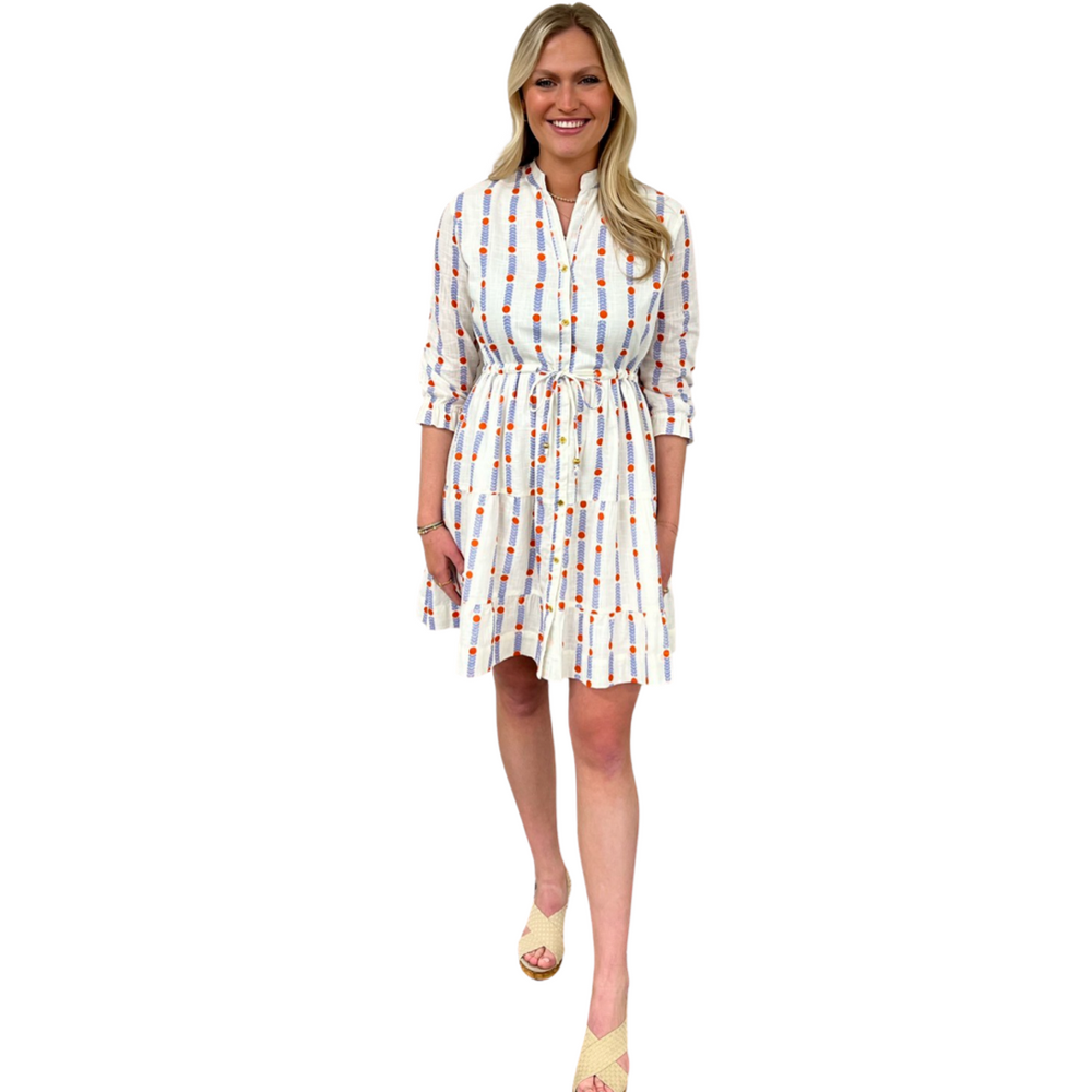 The Hamilton Cinch Waist Dress in White Patterned Jacquard — view 2