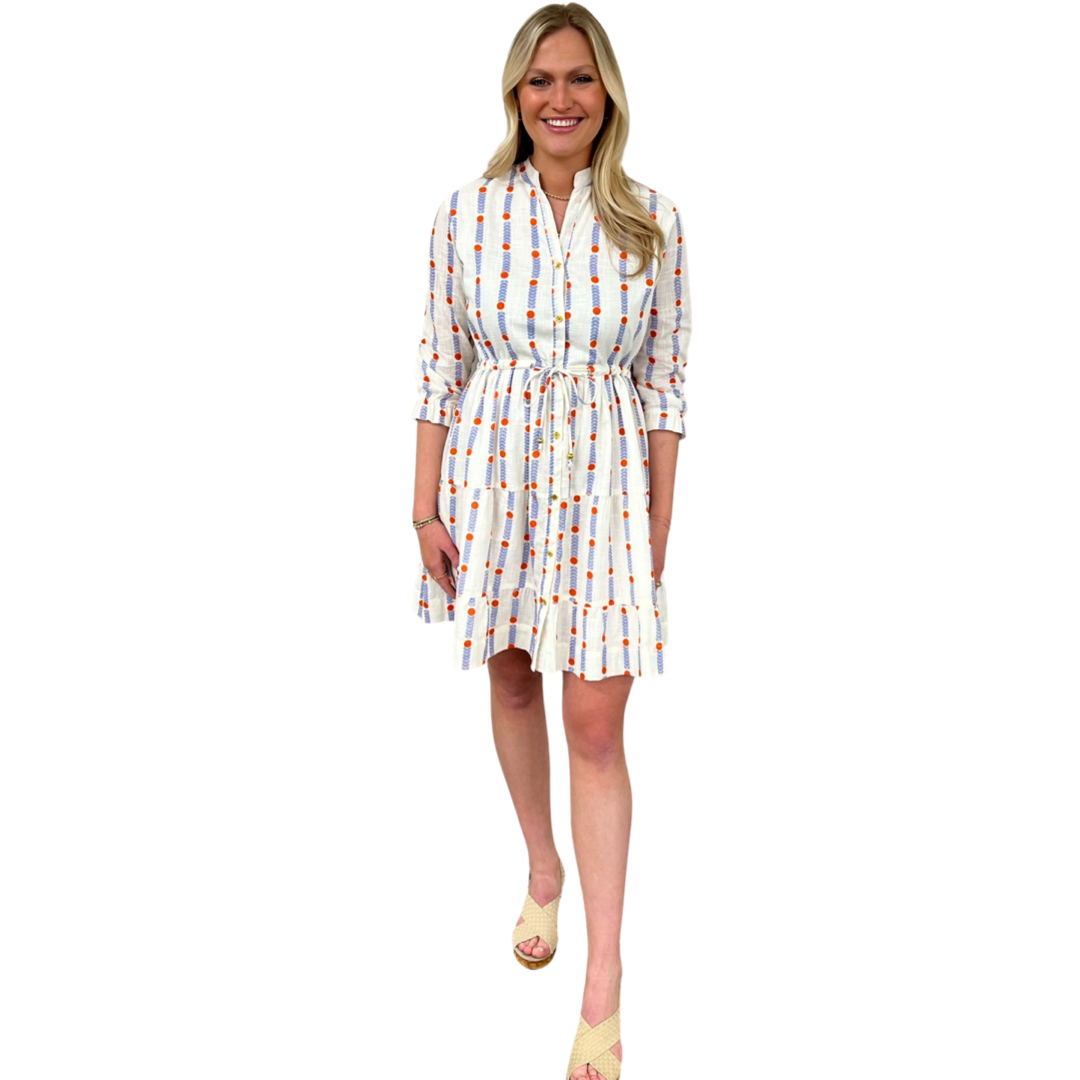 The Hamilton Cinch Waist Dress in White Patterned Jacquard — view 2