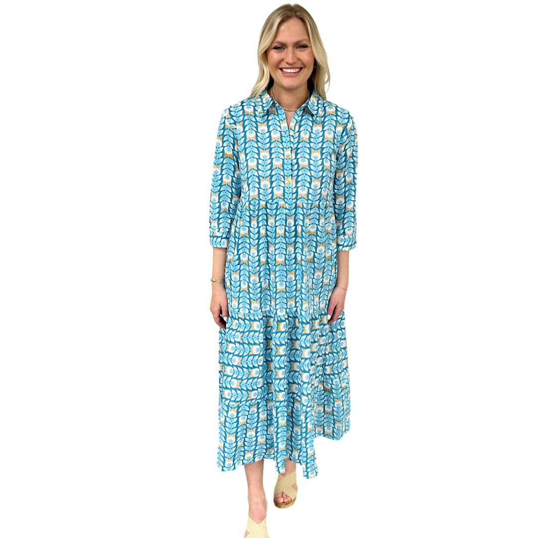 The Marion Button Front Dress in Turquoise — view 3