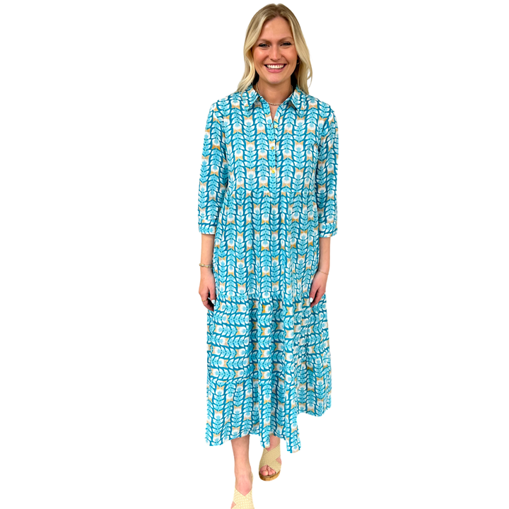 The Marion Button Front Dress in Turquoise — view 3