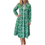 The Marion Button Front Dress in Green Blue Palm Print Cotton