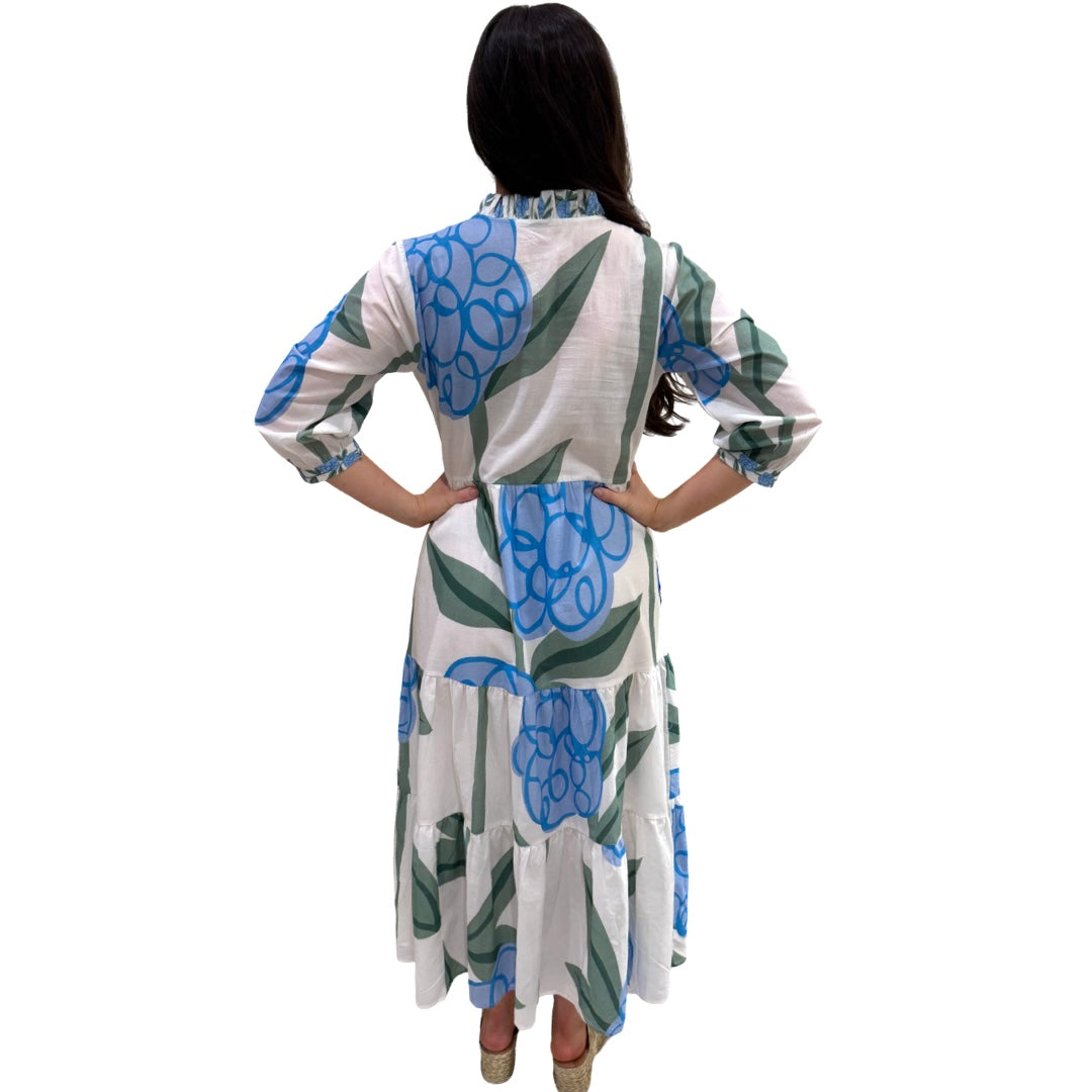 The Campbell Blue Pop Floral 3/4 Sleeve Cotton Dress — view 8