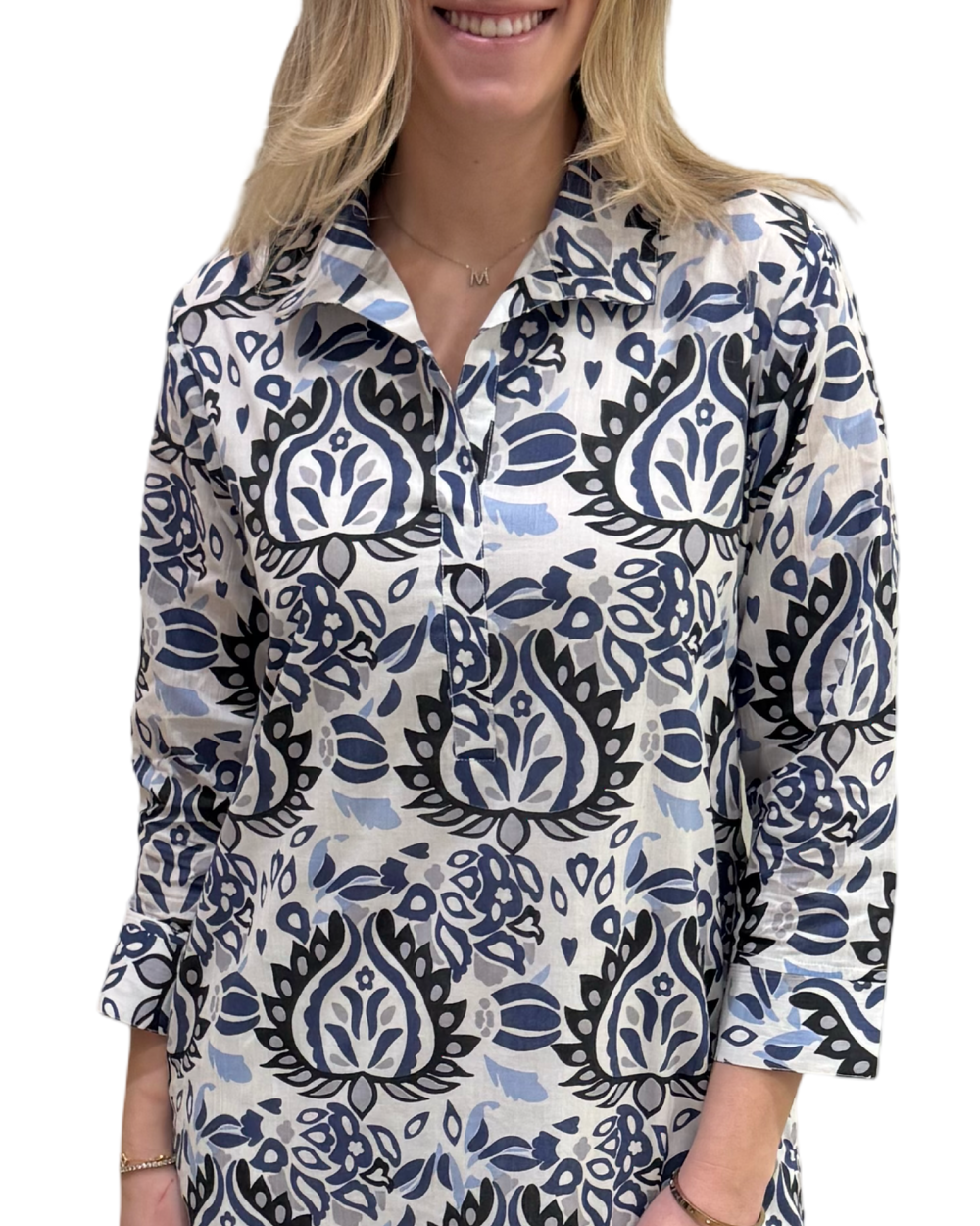 The Lisette Cotton Dress in Abstract Blue — view 2
