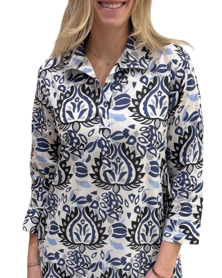 The Lisette Cotton Dress in Abstract Blue — view 2