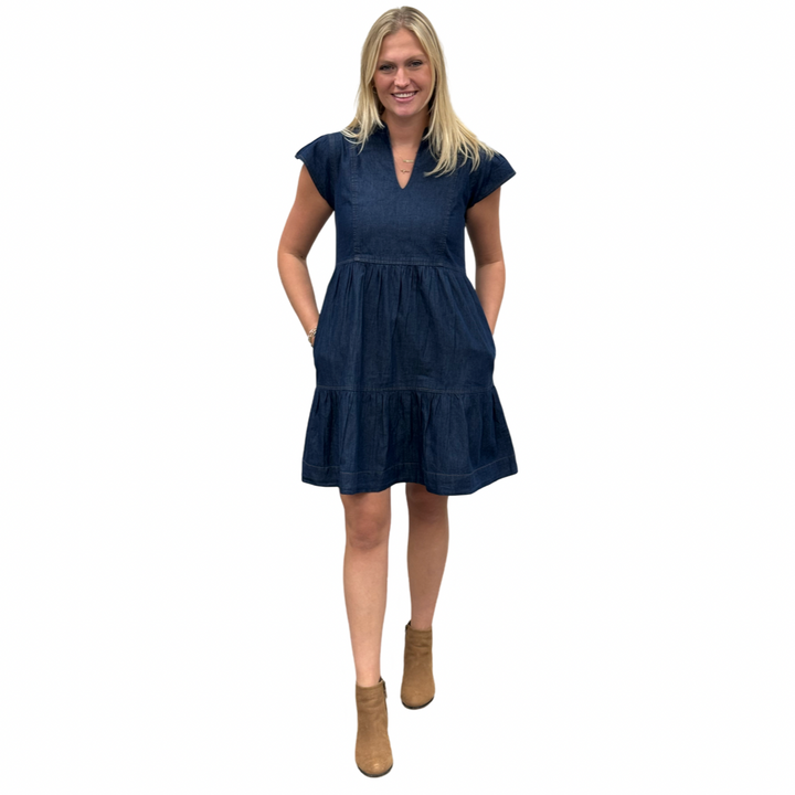 The Preston Short Sleeve Dress in Denim