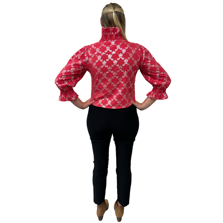 The Amelia Ruffle Trim Top in Pink and Silver — view 5
