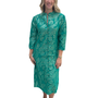 The Tabitha Button Front 3/4 Sleeve Dress  in Emerald Green and Gold