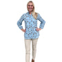 The Carmen Button Front Top in Blue Lurex Cotton