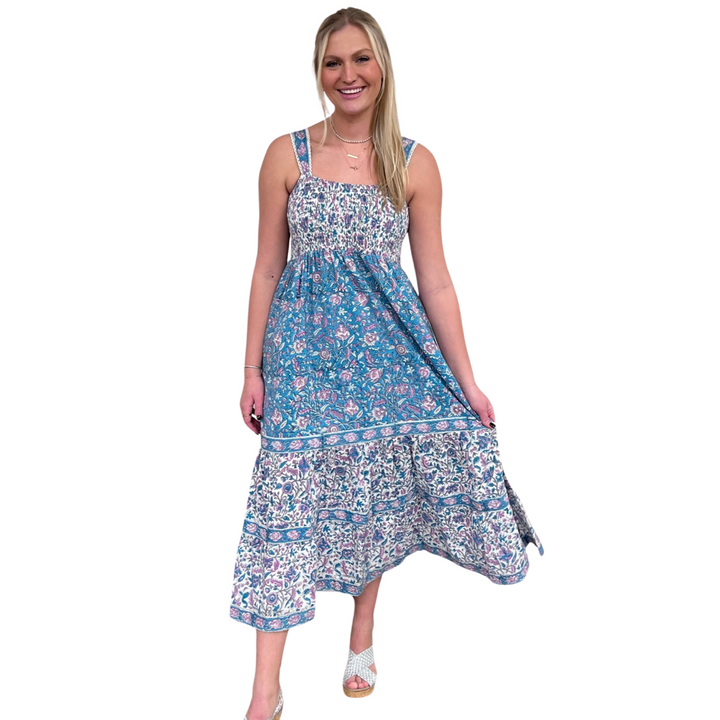 The Sutton Floral Print Smocked Long Length Dress — view 3
