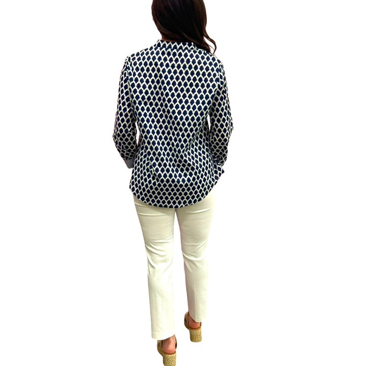 The Avery Navy and White Button Front Top — view 3