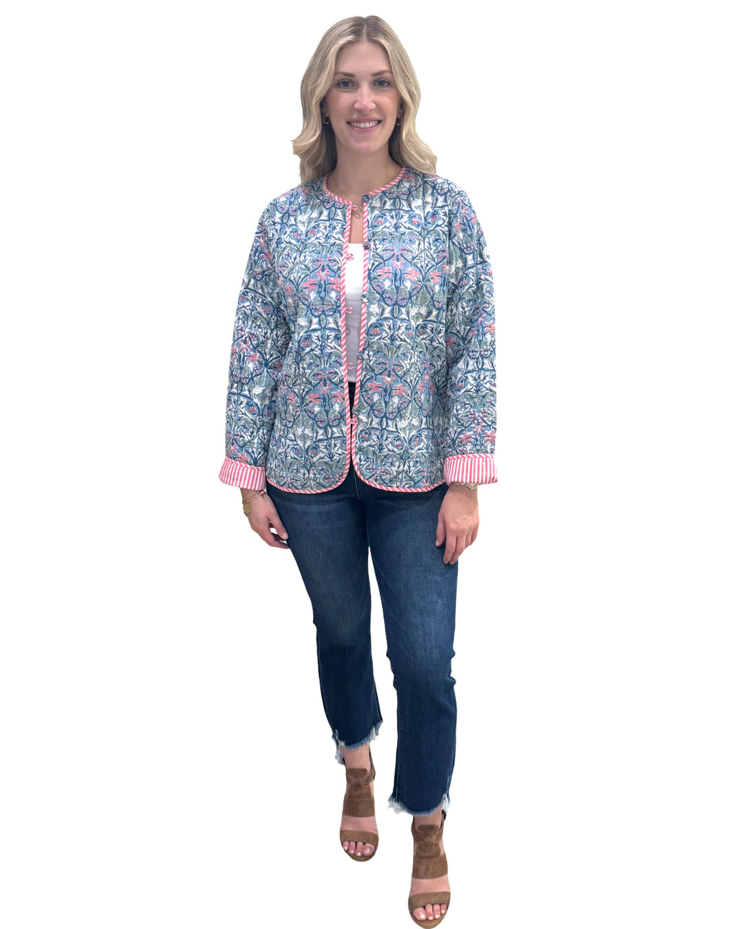 The Madeline Reversible Hand Block Printed Jacket in Multi-Colored Blue — view 4
