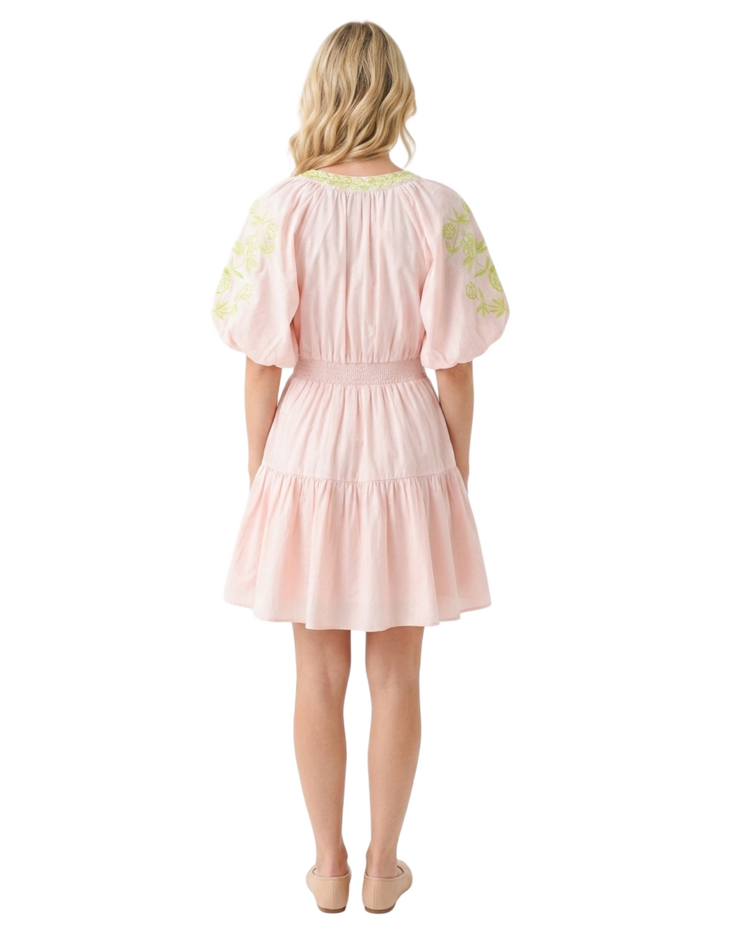 The Gabby Embroidered Cotton Dress in Sand — view 6