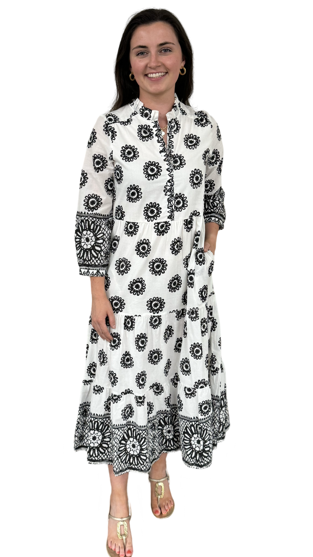 The Campbell White and Black Border Print Dress — view 5