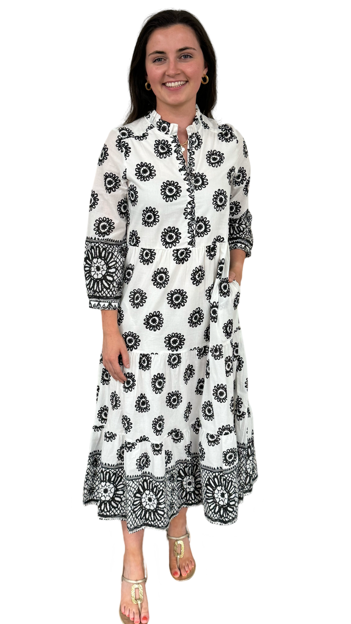 The Campbell White and Black Border Print Dress — view 5