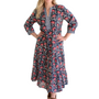 The Daniella Embroidered Trim Dress in Navy and Pink Handblocked Floral