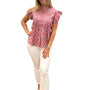 The Ava Pintuck Cotton Top in Rase Pink Hand Block Printed Floral