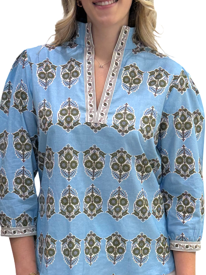 The Missy Cotton Border Print Top in Turquoise Floral — view 6