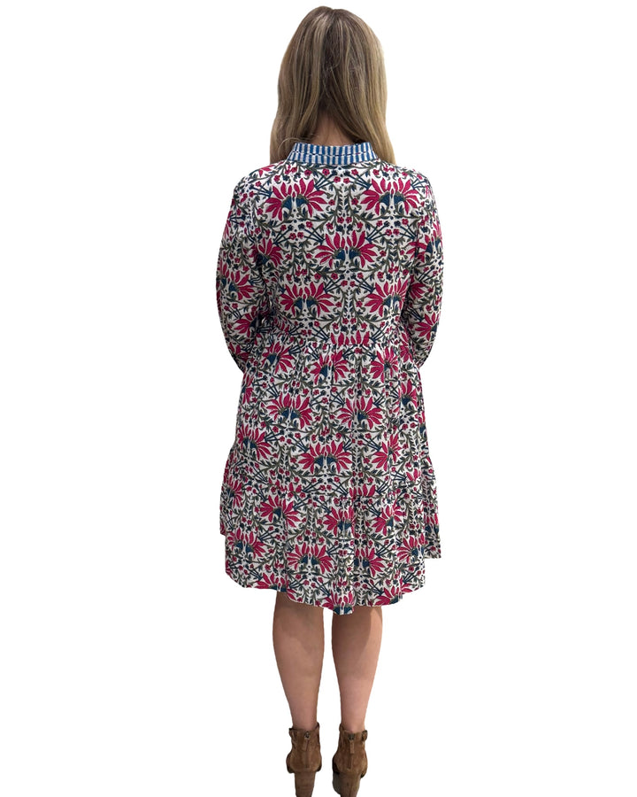 The Naomi Handblocked Floral Dress in White Floral Multi — view 5