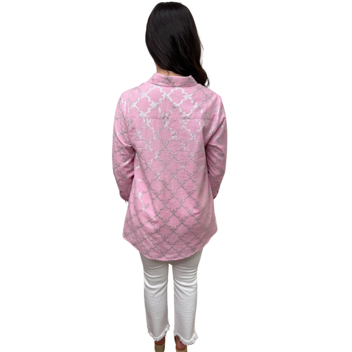 The Harper Easy Fit Top in Soft Pink and Silver Metallic — view 7
