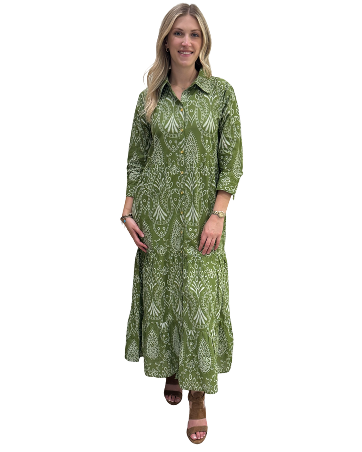 The Lucille Button Front Dress in Army Green