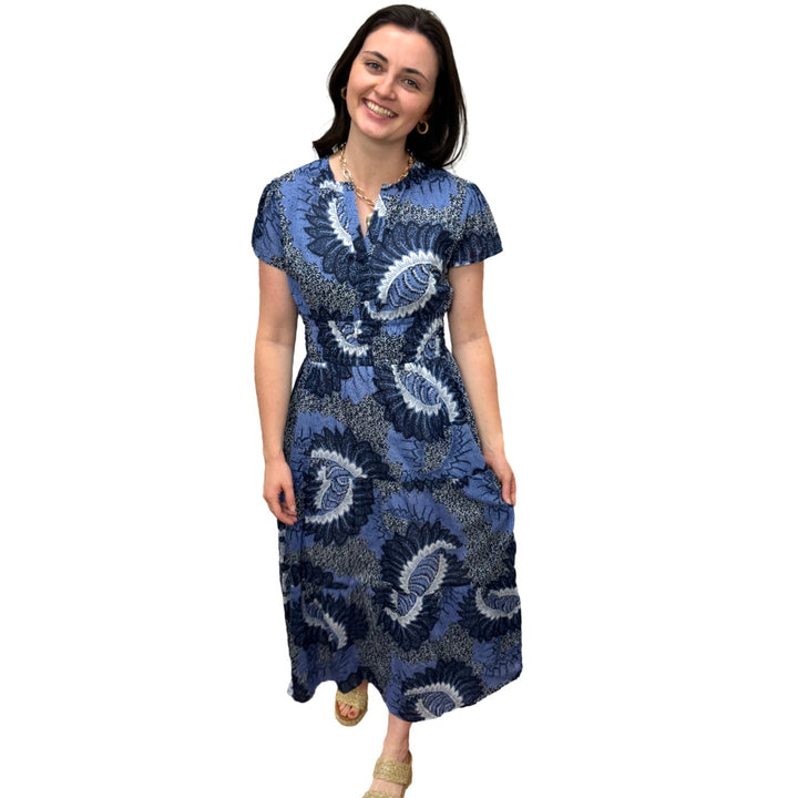 The Sydney Navy Abstract Floral Print Dress — view 6