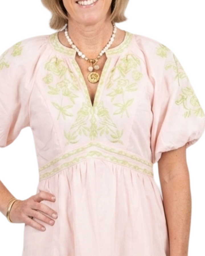 The Gabby Embroidered Cotton Dress in Sand — view 5