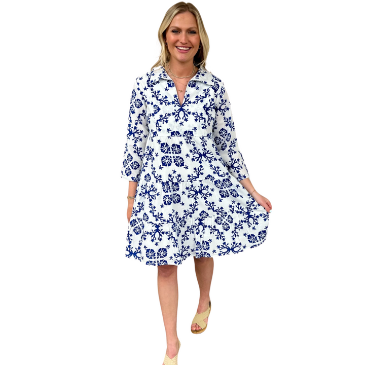 The Annie Easy Fit Collared Dress in Blue and White — view 6