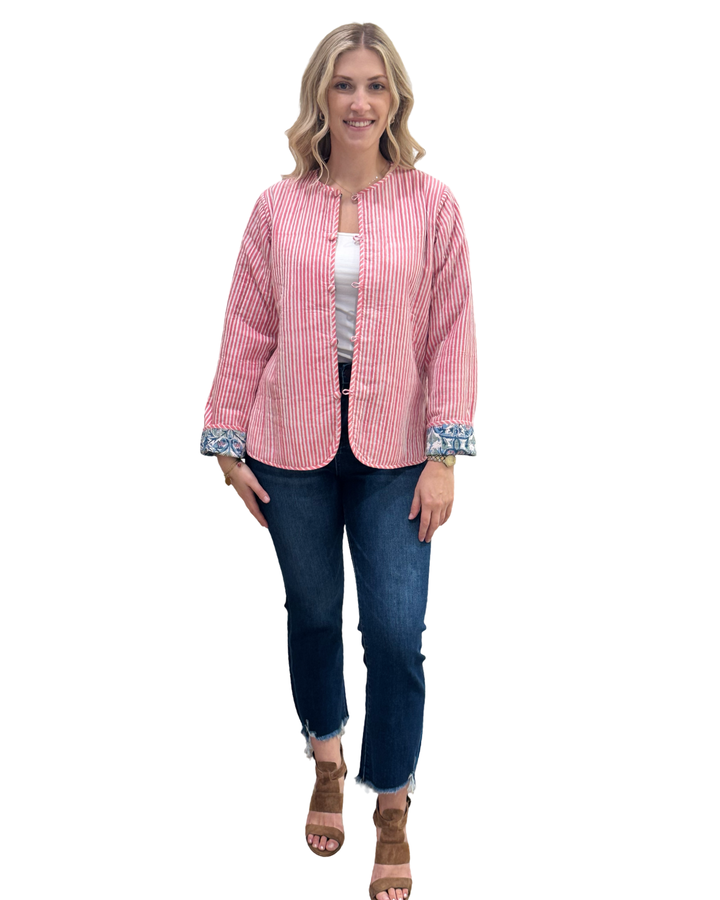 The Madeline Reversible Hand Block Printed Jacket in Multi-Colored Blue — view 7